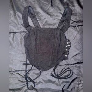 Black Corset Top with Lace-Up Detail SHEIN